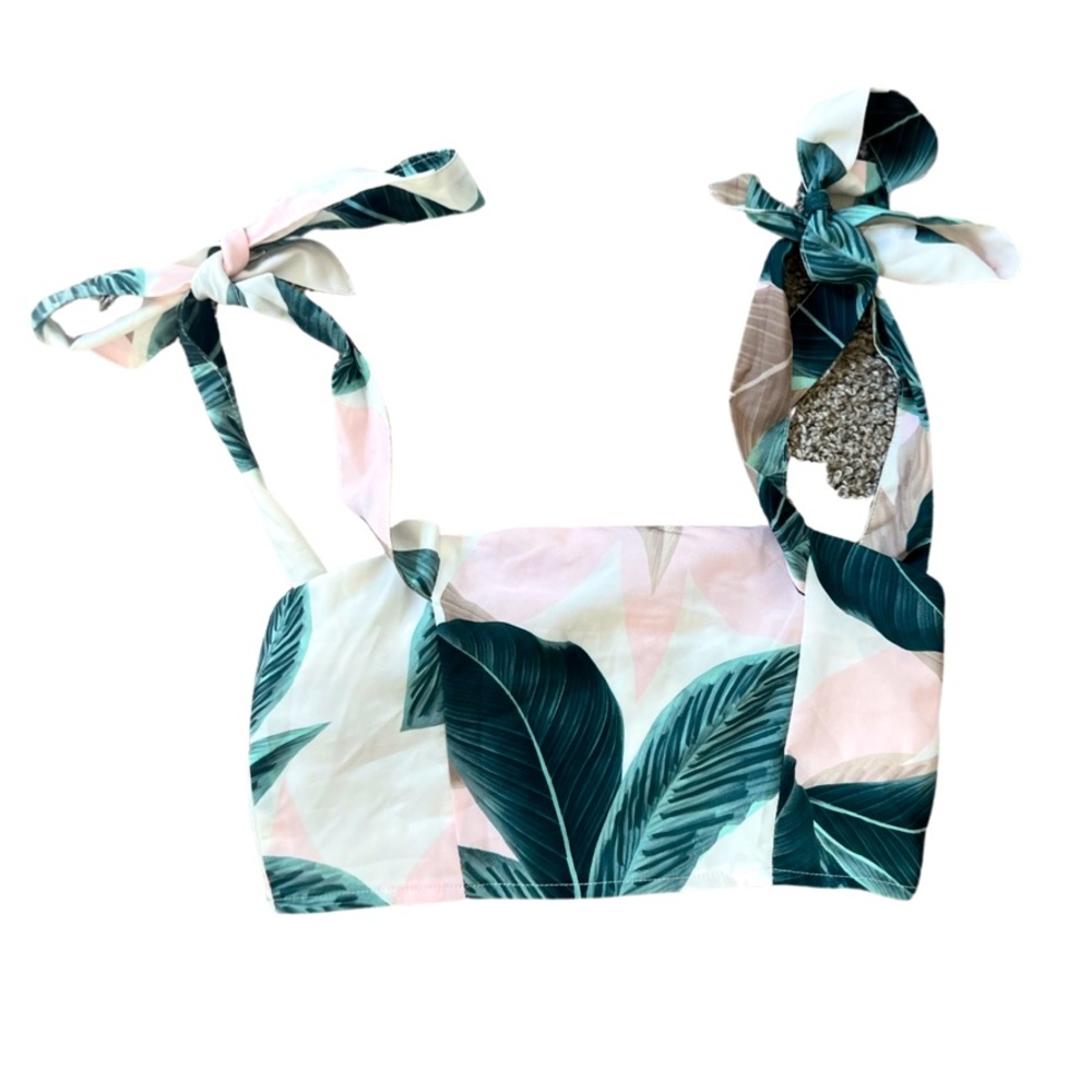 Womens leaf print tie strap leaf print crop top size small US 4